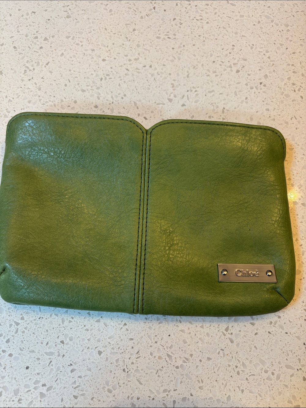 Chloe Parfum Faux Leather Cosmetic Makeup Bag Green Pouch Logo Double Zip